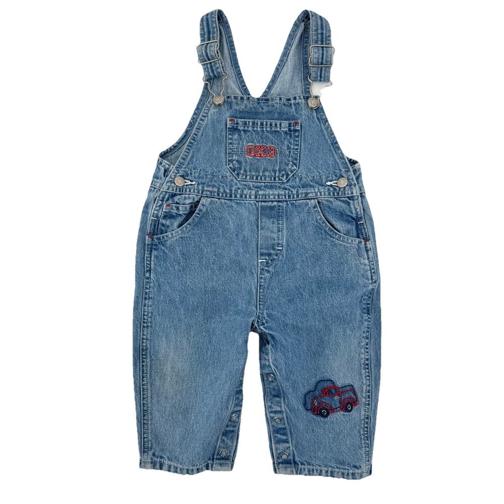 Oshkosh B’Gosh Y2K Baby Size 12 Mos Embroidered Truck Country Denim Bib Overalls